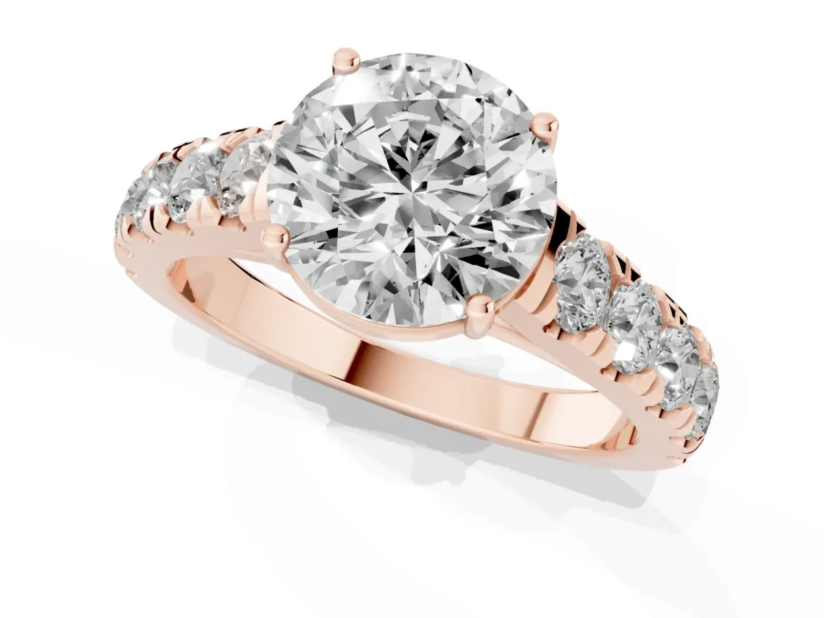 Round Cut Cut Diamond Solitaire Ring with Micro Pave Band and Prong Setting Rose gold