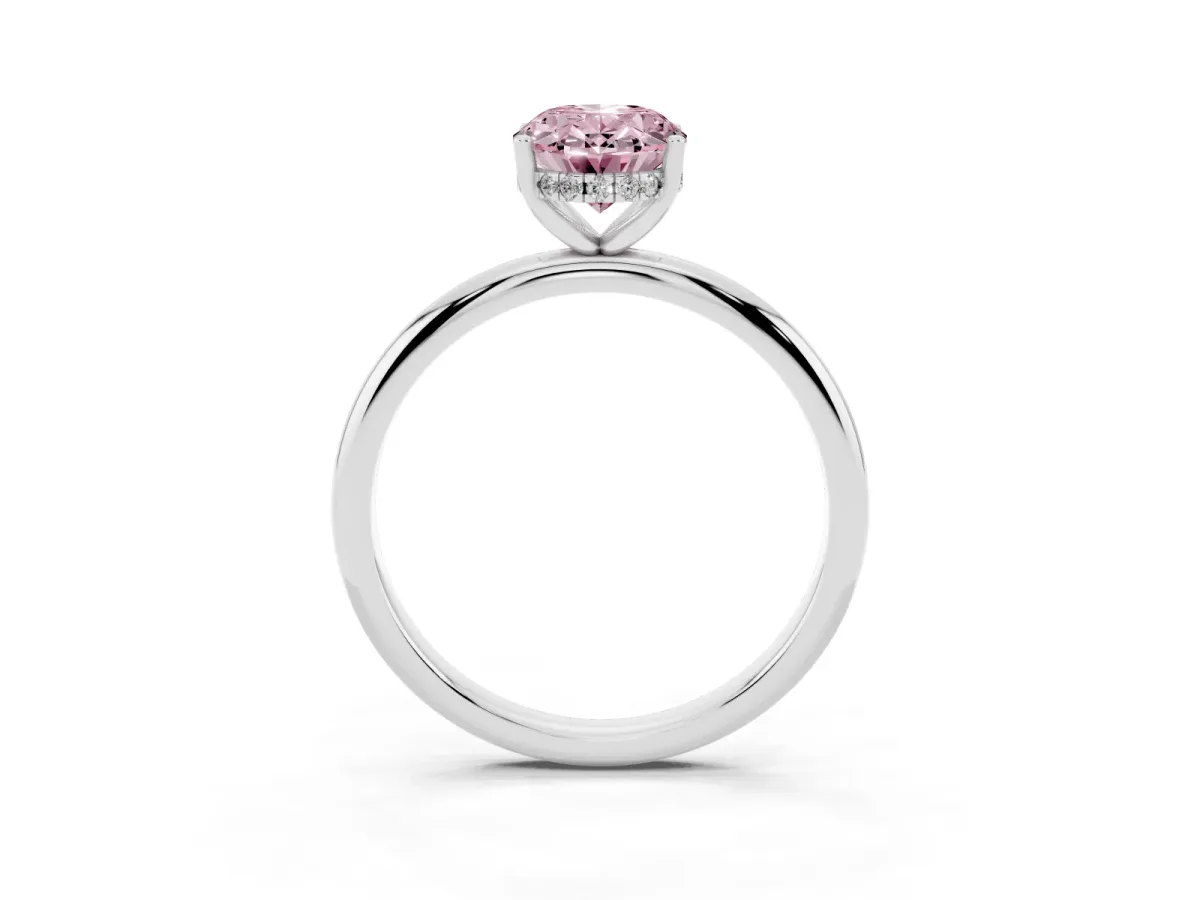 Fancy Pink Oval Cut Cut Solitaire Engagement Ring with Four-Prong Setting and Classic Band Silver