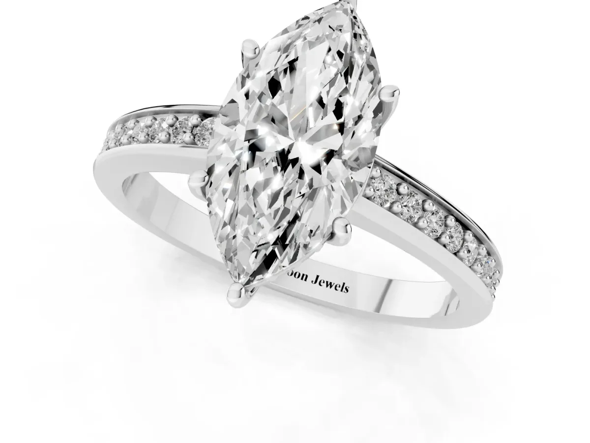 Marquise Cut Solitaire Pavé Band Prong Setting Ring Silver