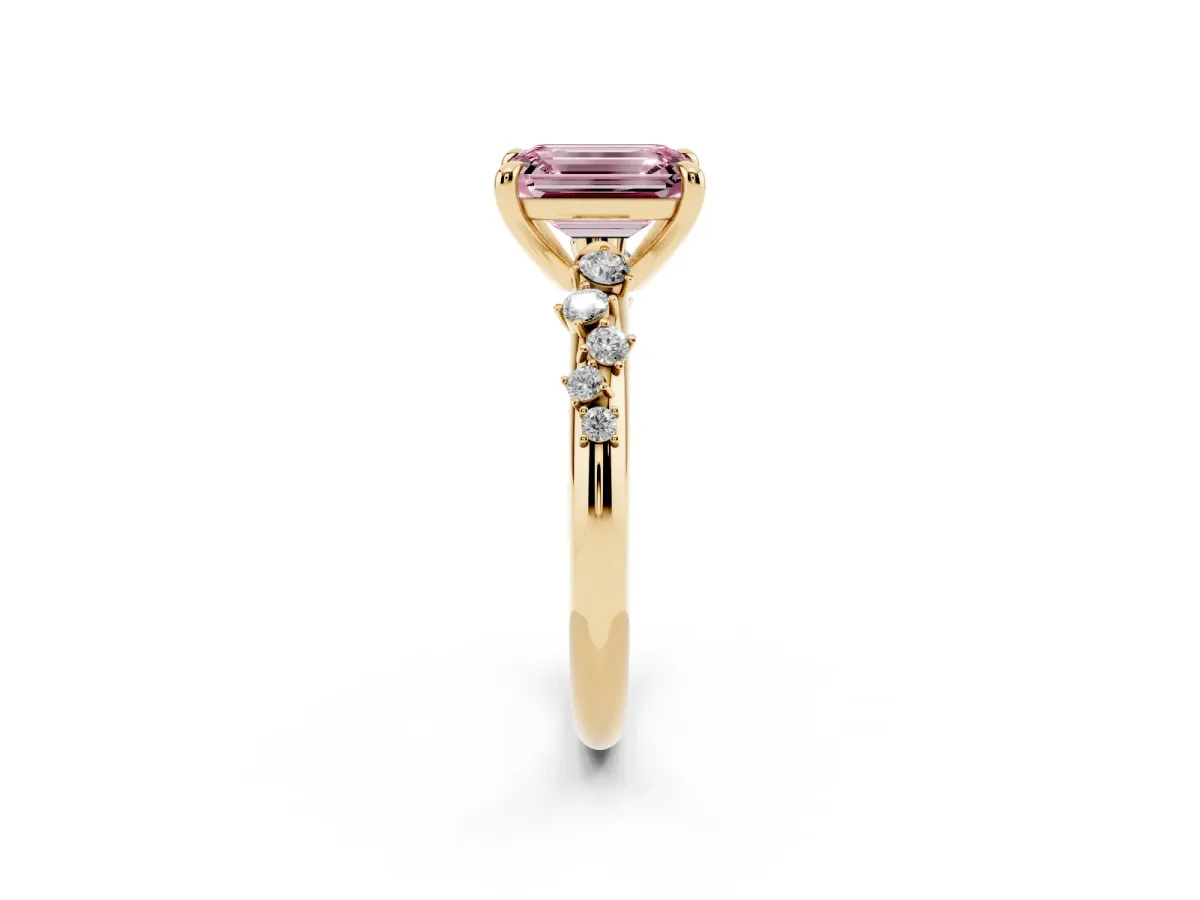 Fancy Pink Emerald Cut Cut Diamond Vine Band with Four-Prong Setting Yellow gold