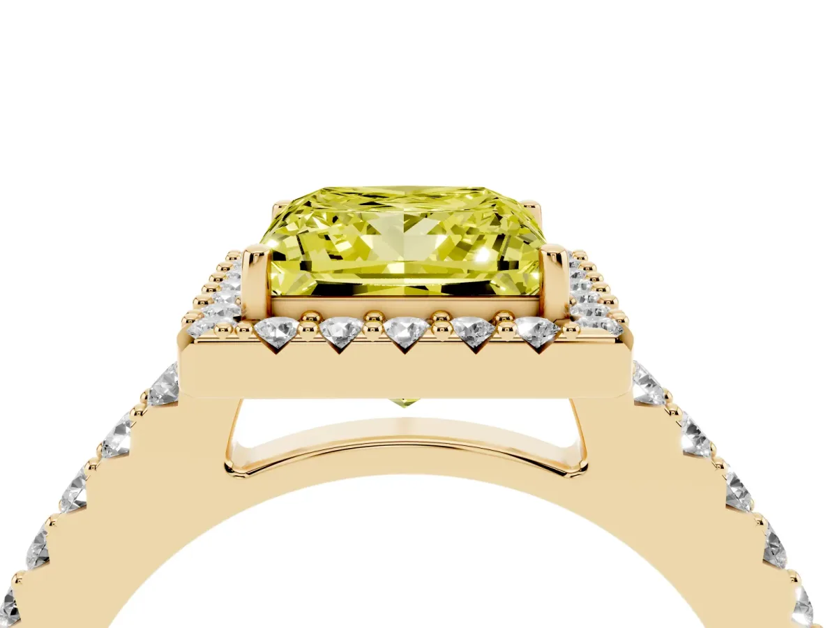 Fancy Yellow Princess Cut Halo Diamond Pavé Solitaire Ring Yellow gold