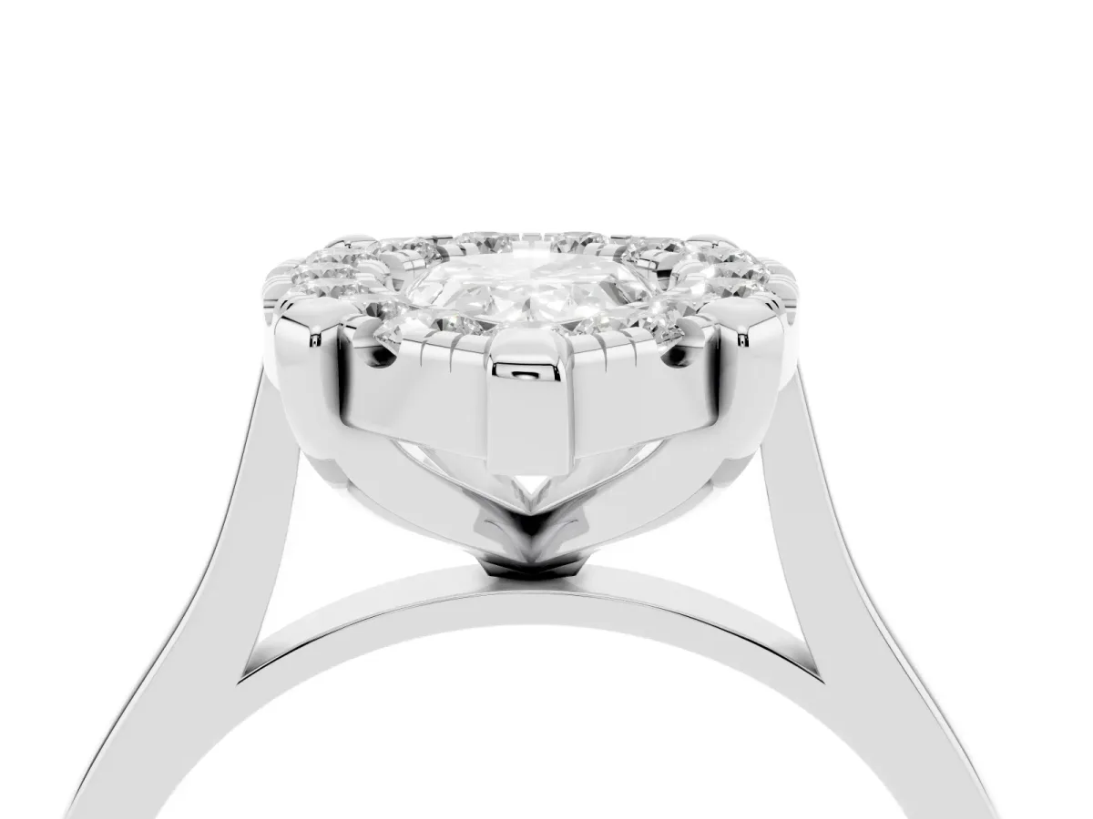 Pear Cut Diamond Cluster Halo Solitaire with Four-Prong Setting Platinum