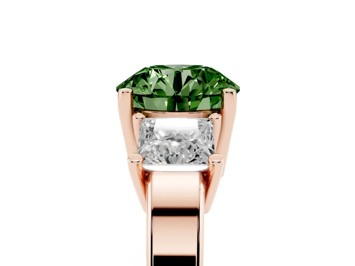 Fancy Green Three-Stone Round Cut Cut Solitaire Ring with Prong Setting Rose gold