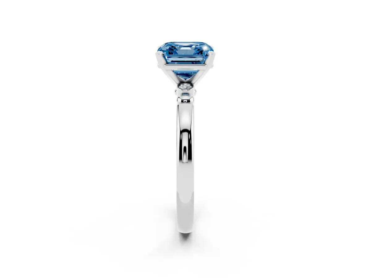 Fancy Blue Asscher Cut Solitaire Beaded Band with Four-Prong Setting Platinum