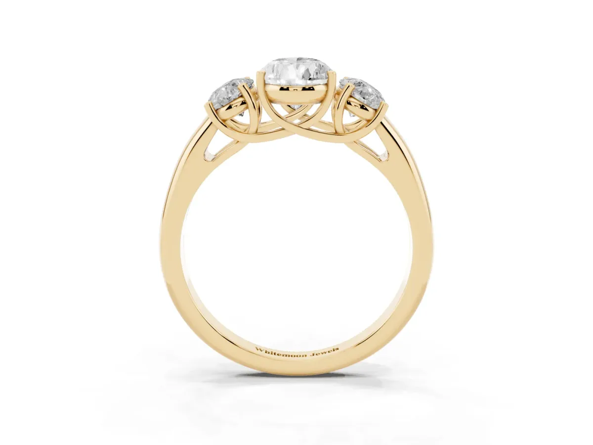 Three-Stone Pear Cut Diamond Engagement Ring with Prong Setting Yellow gold