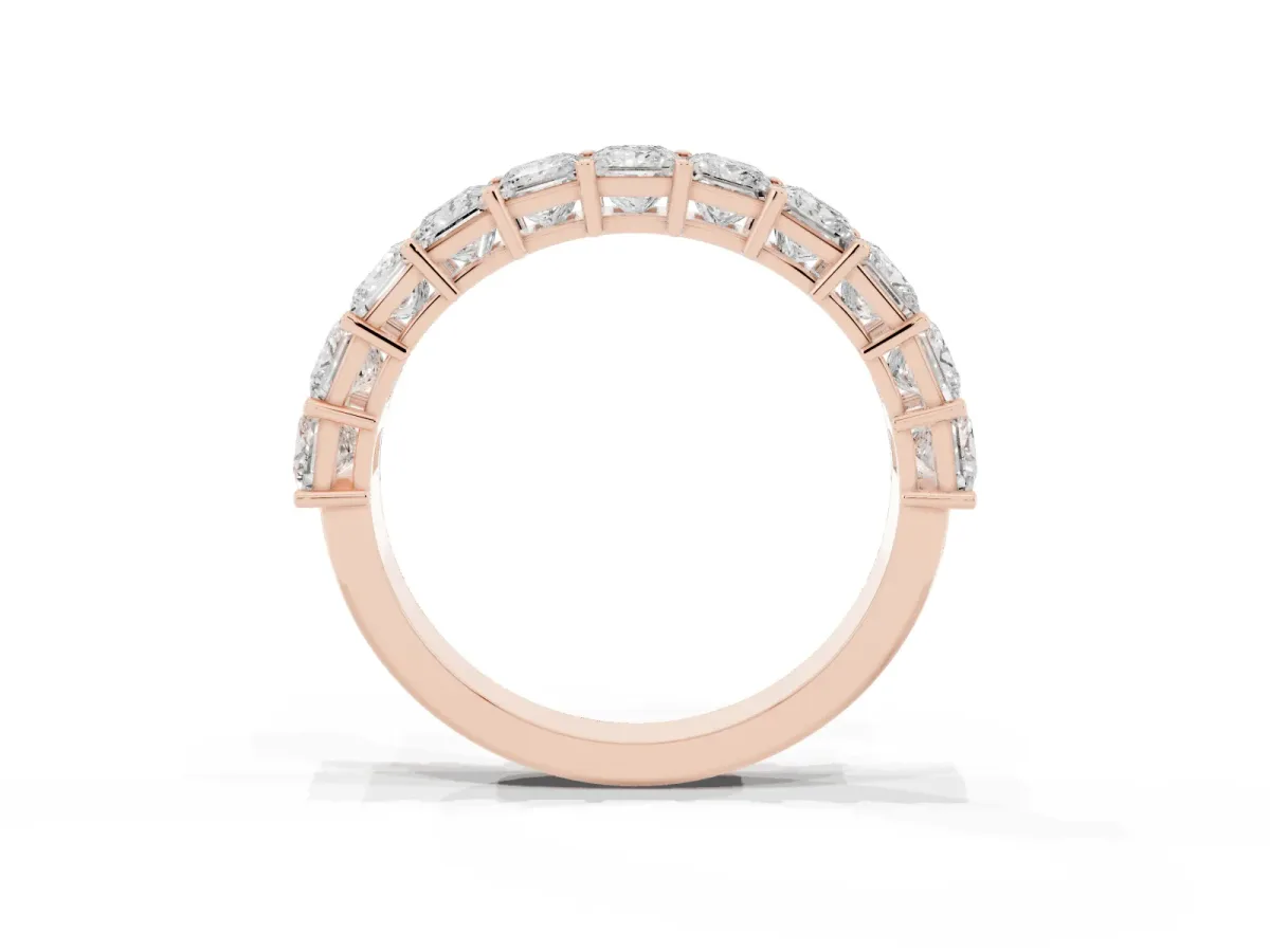 Princess Cut Half Eternity Band with Shared Prong Setting Rose gold