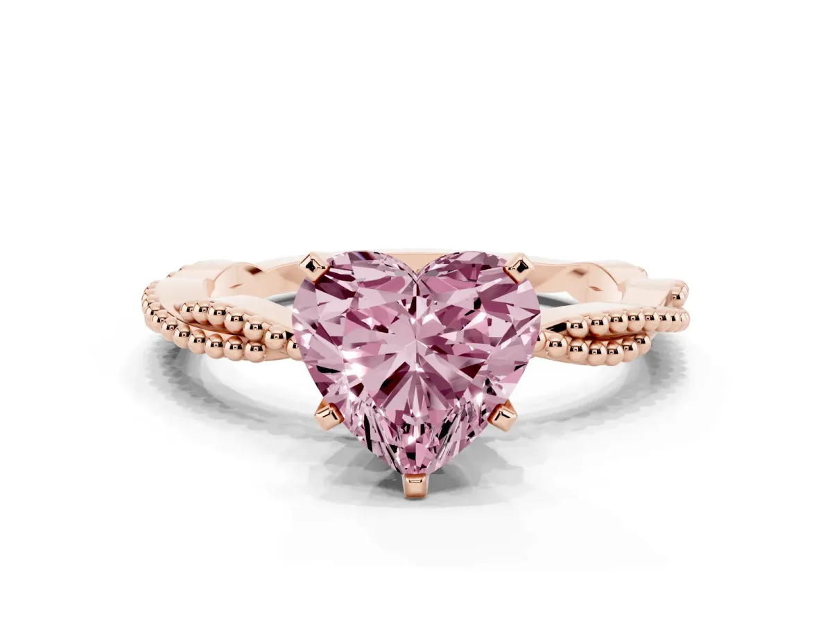 Fancy Pink Heart Cut Solitaire Twisted Band with Bead Prong Setting Rose gold
