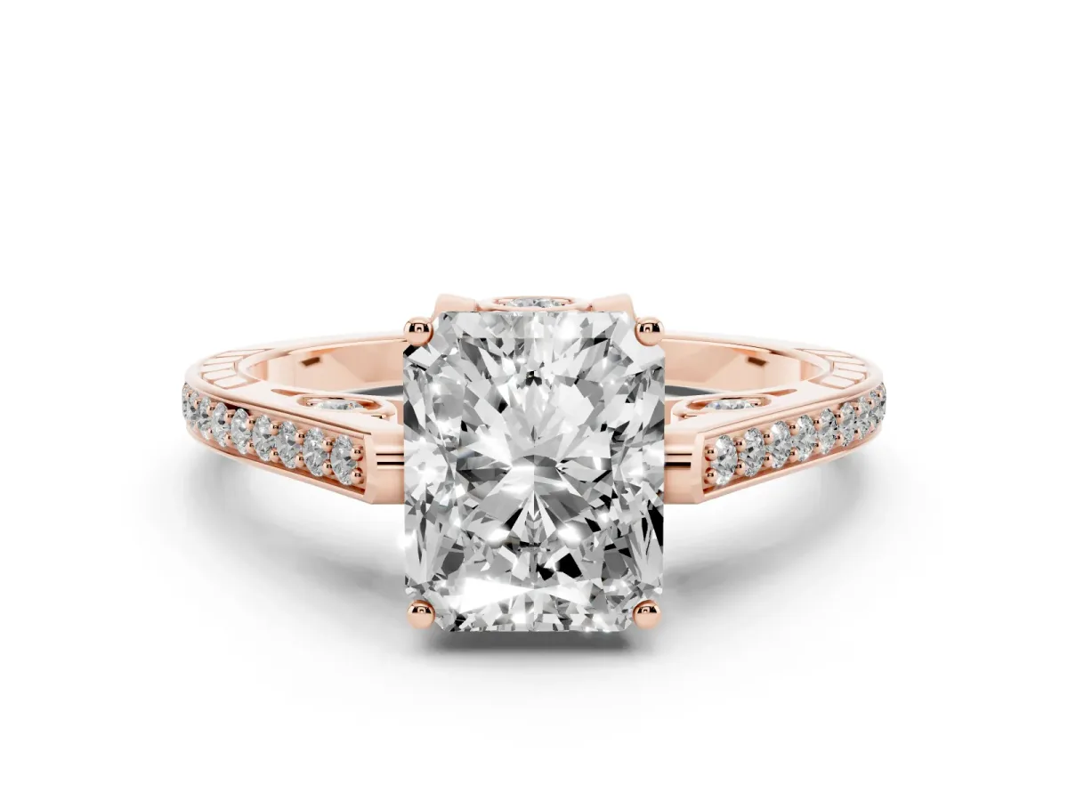 Radiant Cut Cut Cathedral Pave Diamond Engagement Ring with Six-Prong Setting Rose gold