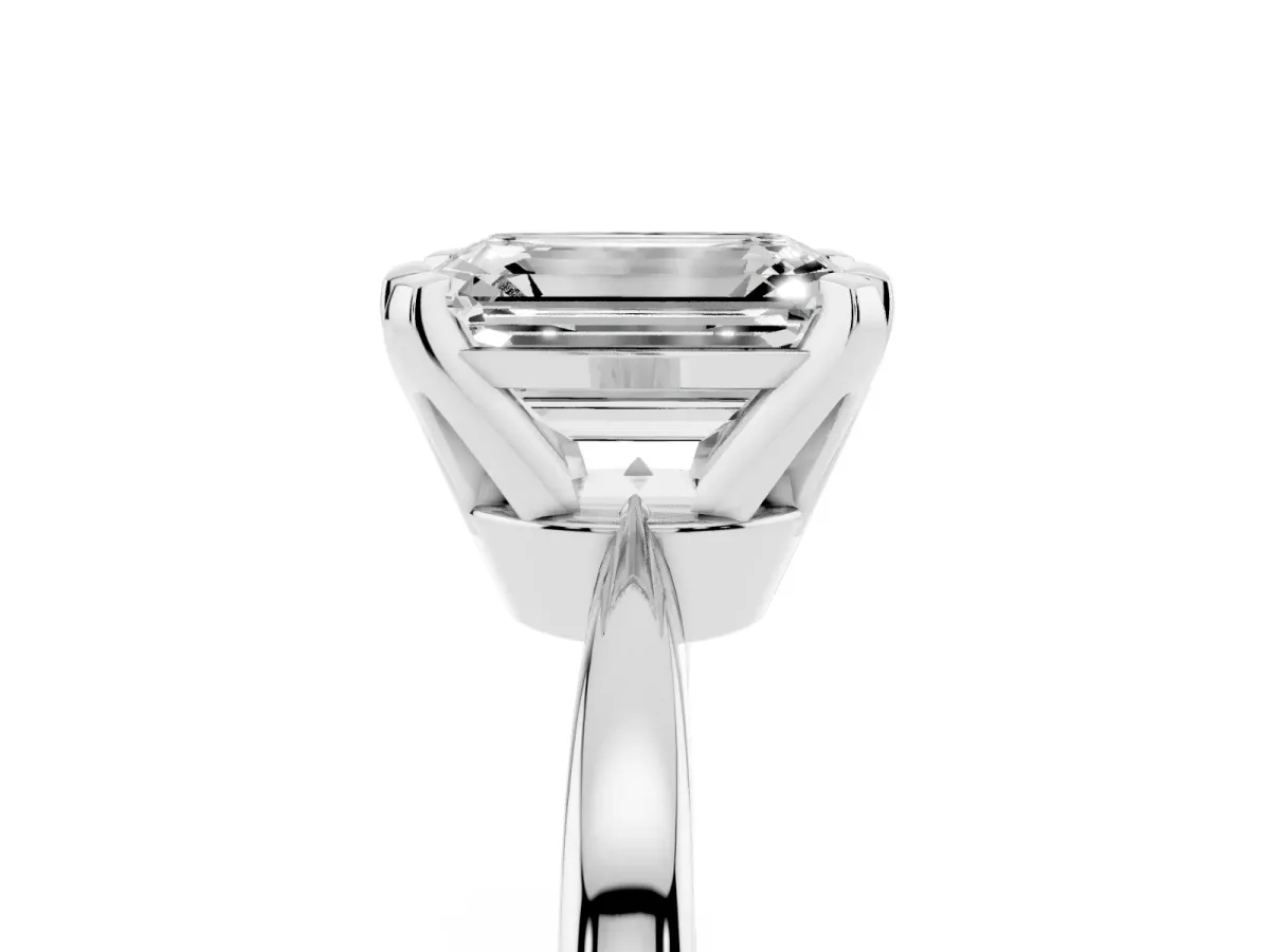 Emerald Cut Solitaire Engagement Ring with Six-Prong Setting and Tapered Band Platinum