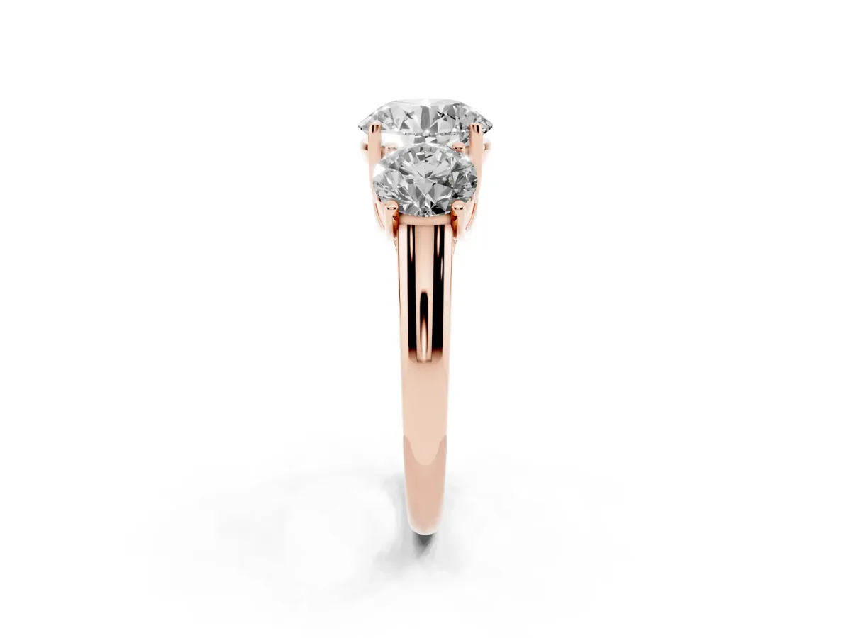 Three-Stone Round Cut Diamond Engagement Ring with Prong Setting Rose gold