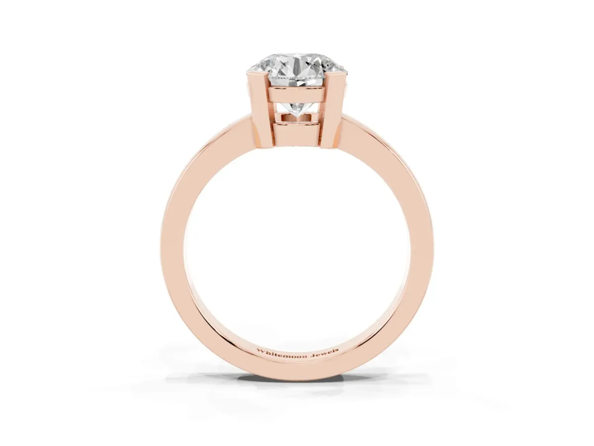 Round Cut Cut Solitaire Ring with Four-Prong Setting and Classic Band Rose gold