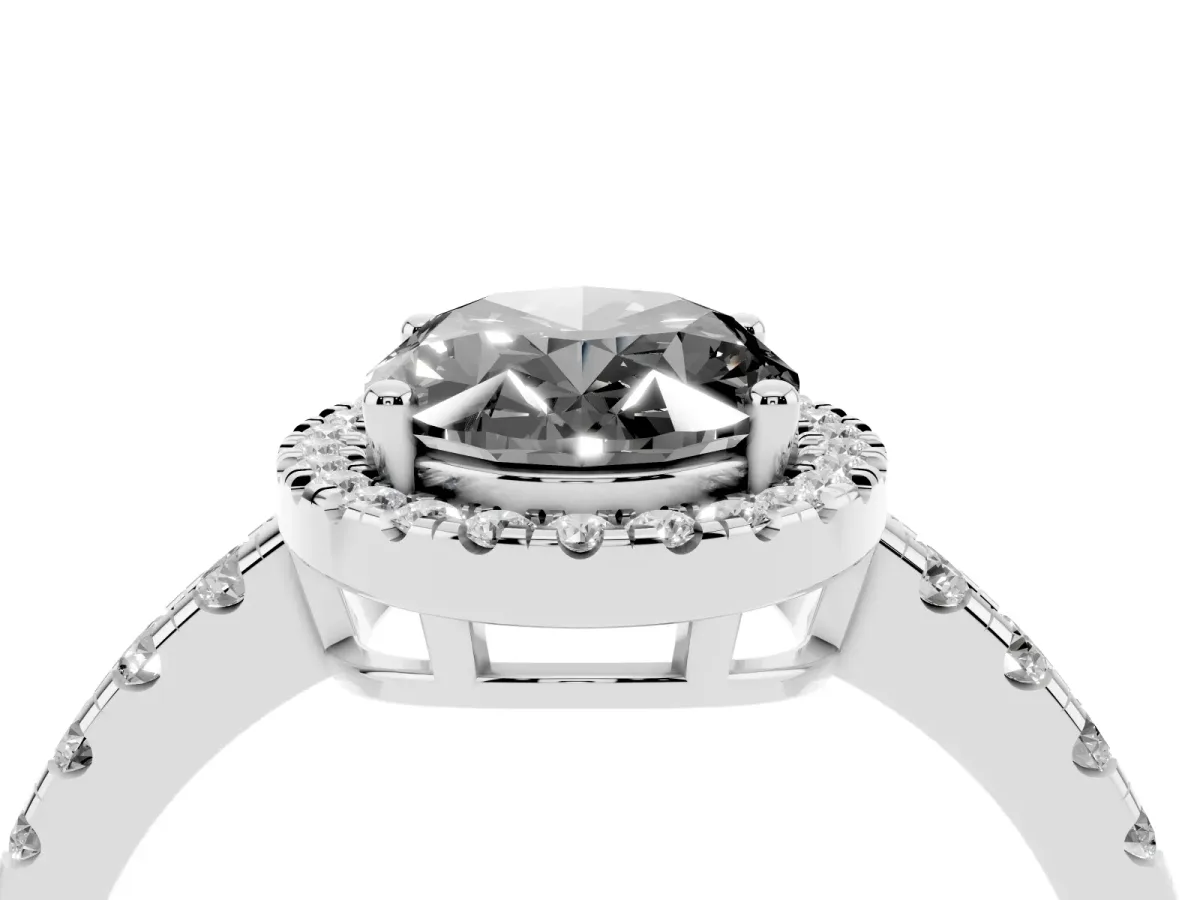 Fancy Black Oval Cut Diamond Halo Ring with Pavé Band and Four-Prong Setting Silver