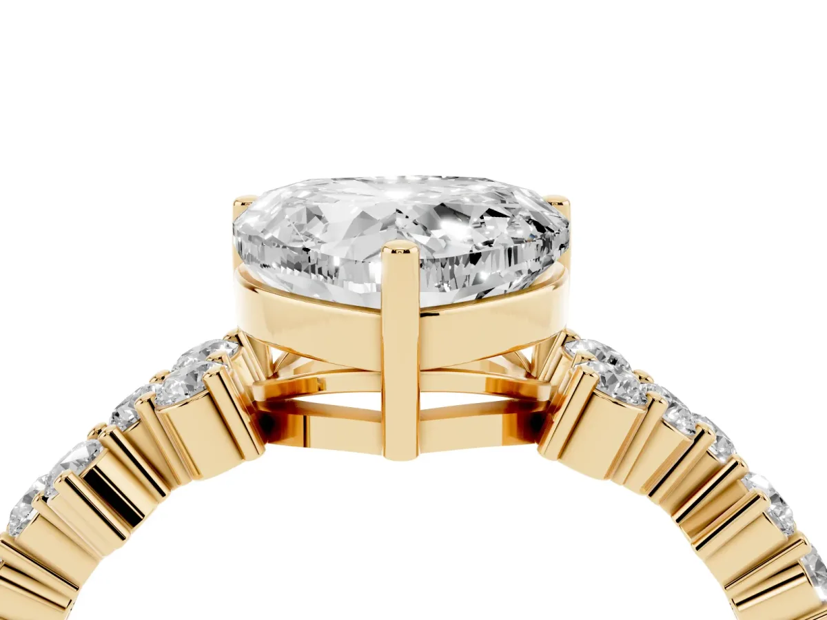 Heart Cut Diamond Scattered Round Accent Ring with Prong Setting Yellow gold