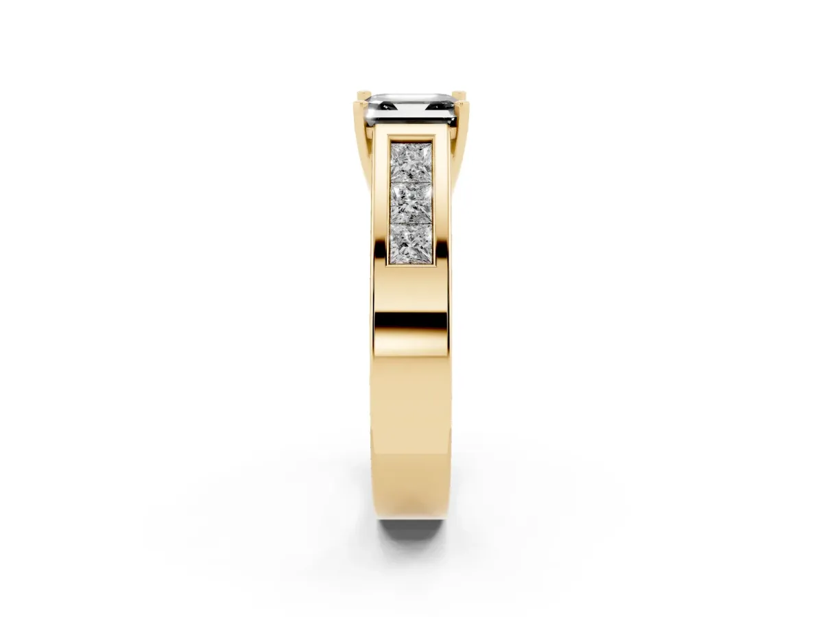 Fancy Black Asscher Cut Cut Channel Set Solitaire Ring with Four-Prong Setting Yellow gold