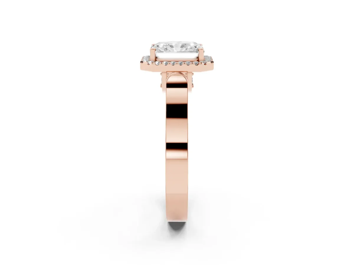 Radiant Cut Halo Pave Split Shank Prong Setting Ring Rose gold