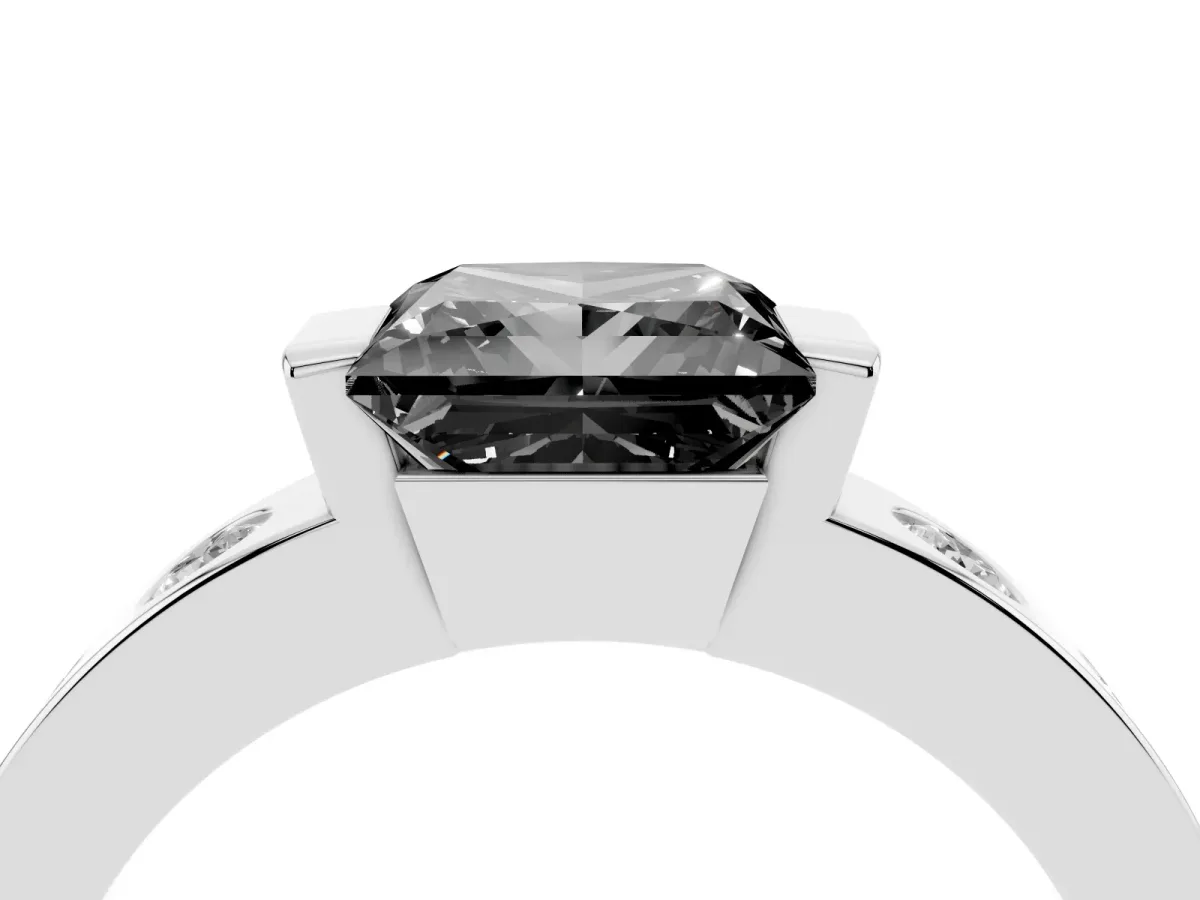 Fancy Black Princess Cut Brilliant Channel-Set Diamond Ring with Bezel Prong Setting Silver