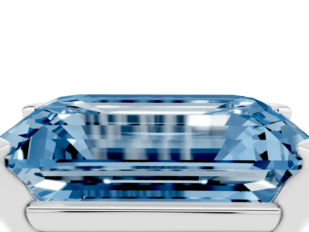 Fancy Blue Emerald Cut Diamond Solitaire Ring with Prong Setting and Classic Band White gold