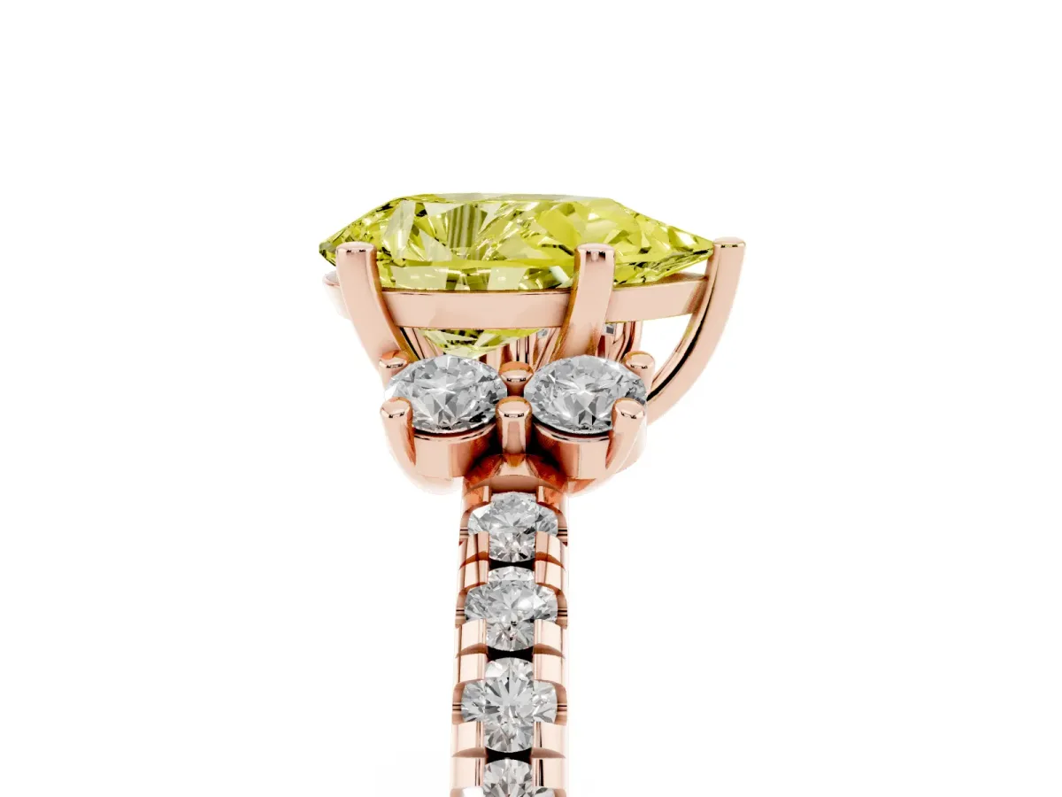 Fancy Yellow Pear Cut Diamond Three-Stone Pave Band with Four-Prong Setting Rose gold