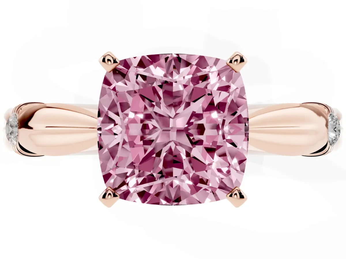 Fancy Pink Cushion Cut Solitaire Diamond Twisted Band with Four-Prong Setting Rose gold