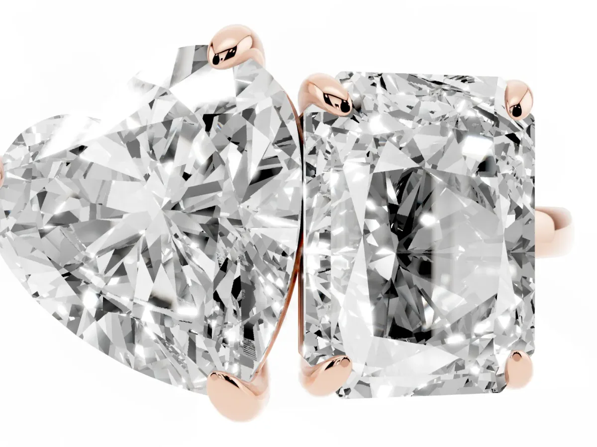 Radiant and Heart Toi Moi Ring with Prong Setting and Plain Band Rose gold