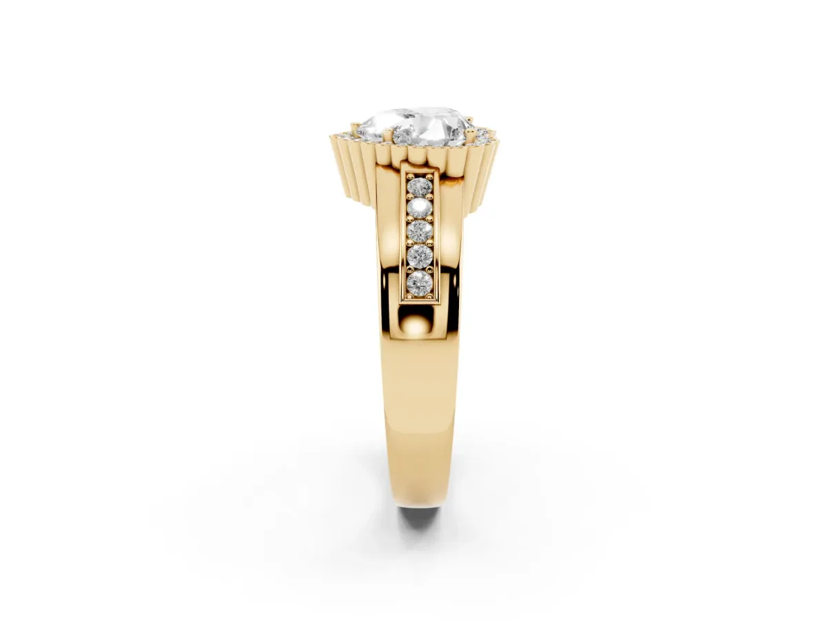 Heart Cut Cut Halo Pave Band Four-Prong Ring Yellow gold