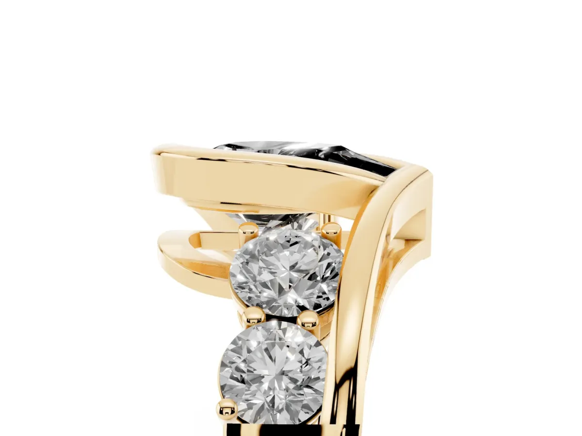 Fancy Black Bezel Set Pear Cut Diamond Bypass Ring with Round Accents Yellow gold