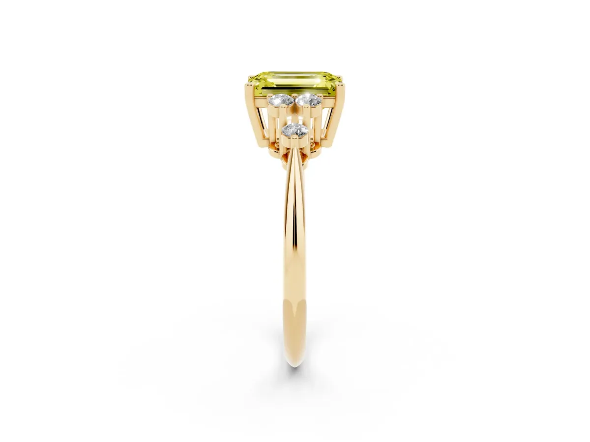 Fancy Yellow Emerald Cut Cut Diamond Cluster Ring with Solitaire Band and Four-Prong Setting Yellow gold