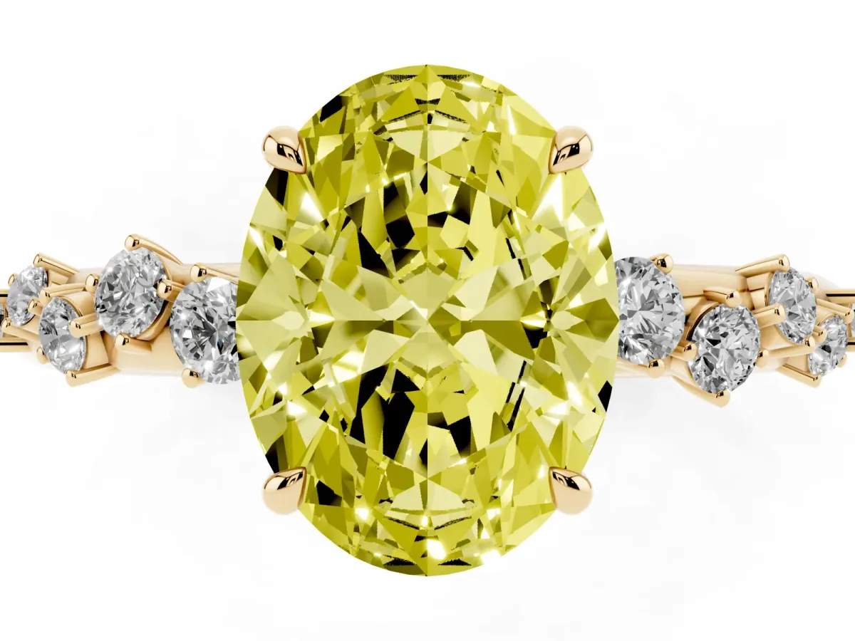 Fancy Yellow Oval Cut Diamond Cluster Prong-Set Solitaire Ring Yellow gold