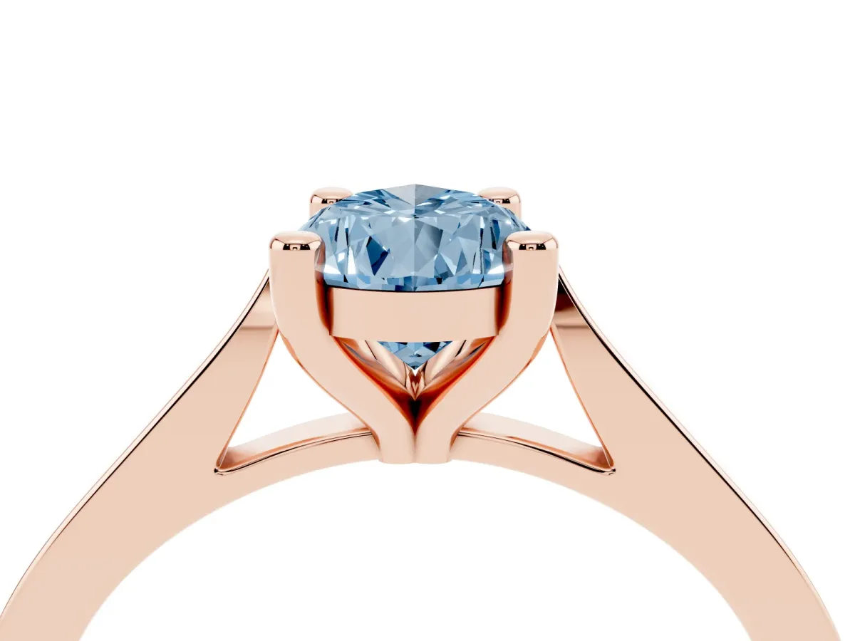 Fancy Blue Pear Cut Solitaire Diamond Ring with Four-Prong Setting and Tapered Band Rose gold