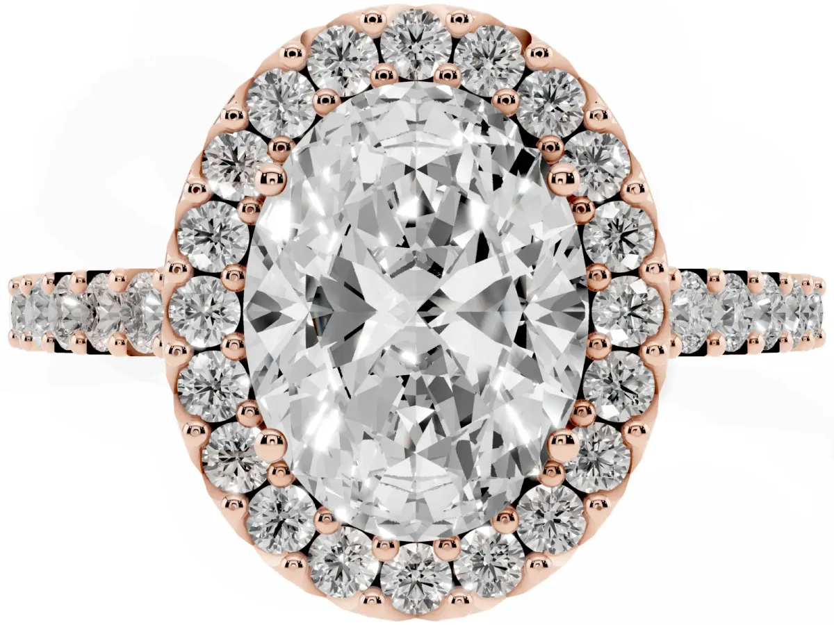 Oval Cut Halo Diamond Pavé Solitaire Ring Rose gold
