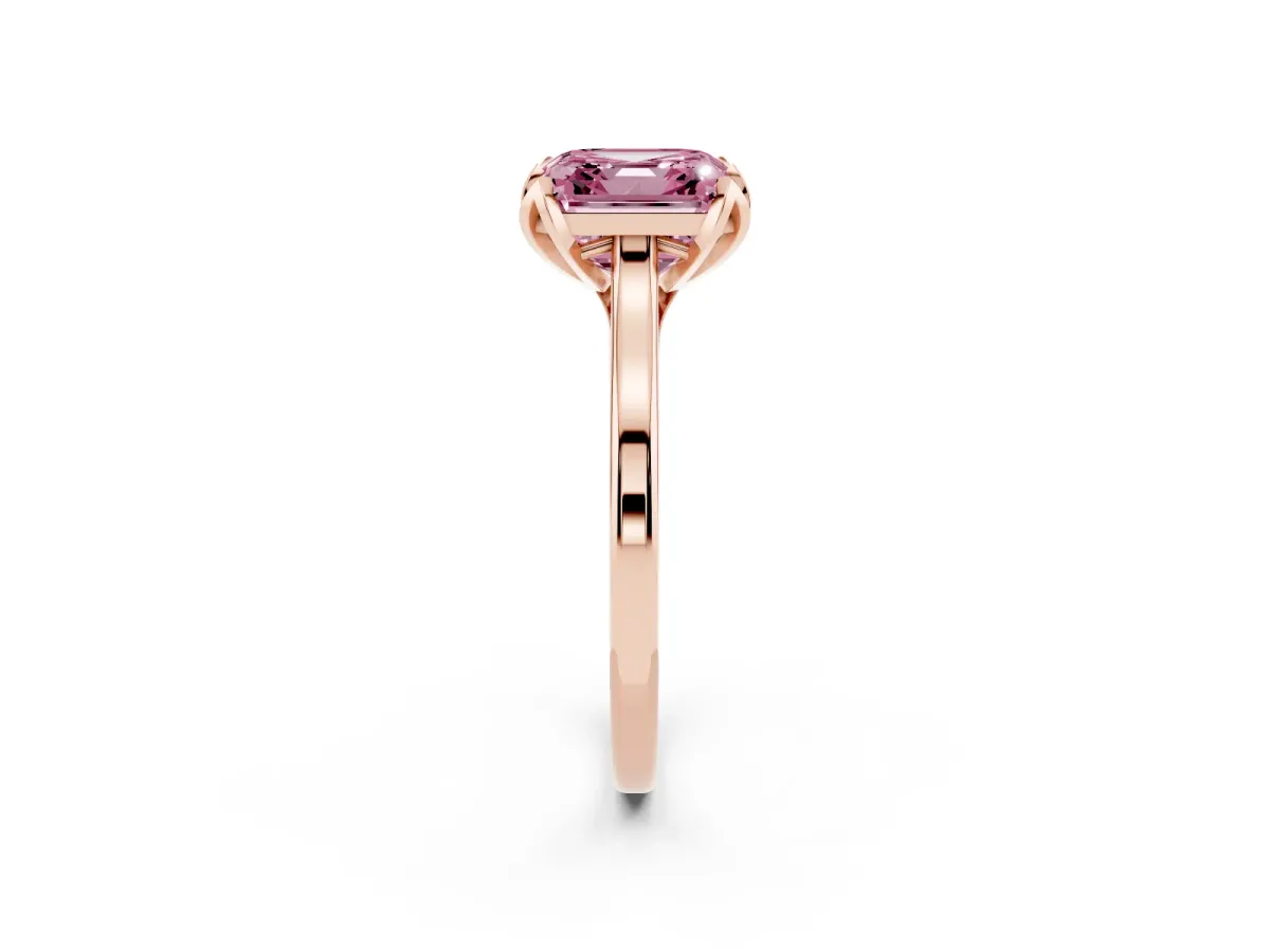 Fancy Pink Asscher Cut Diamond Solitaire Ring with Flower Prong Setting and Classic Band Rose gold