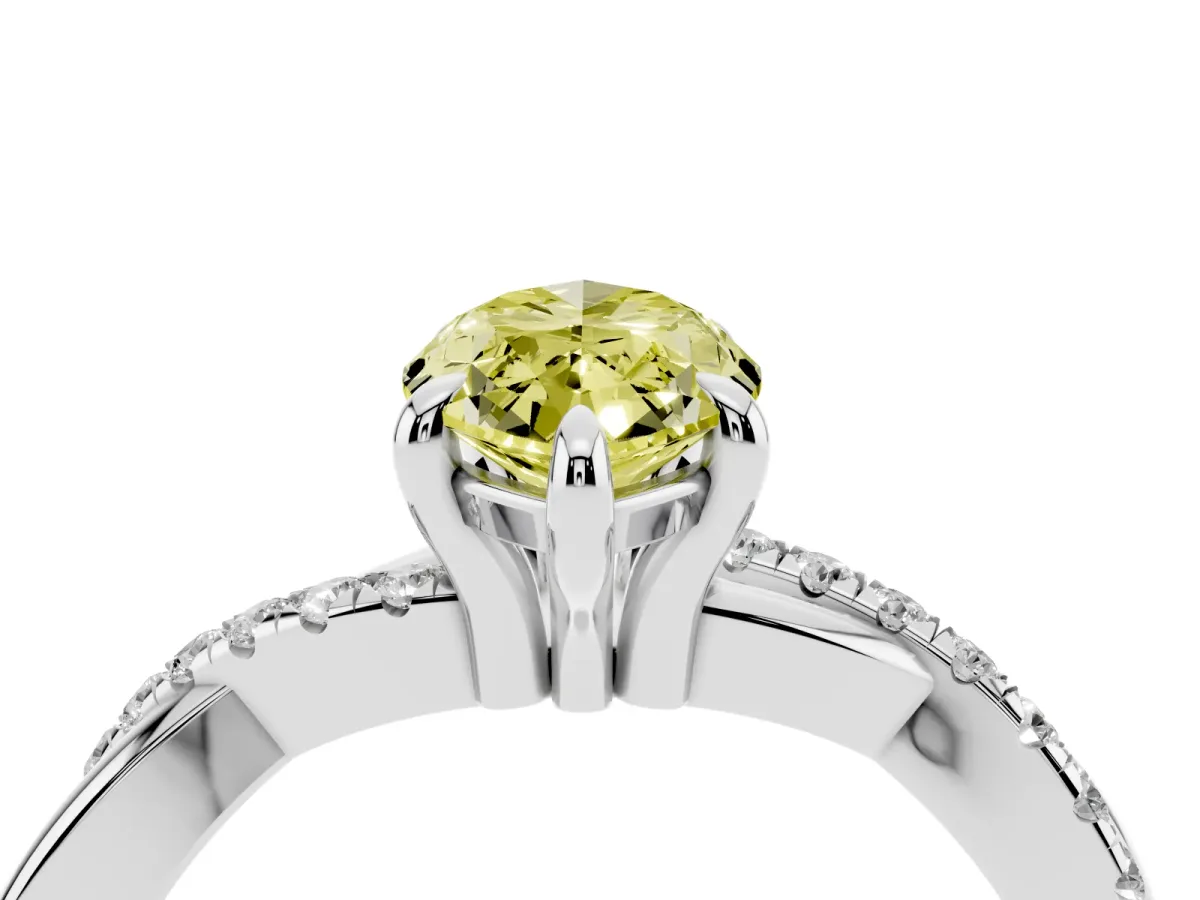 Fancy Yellow Marquise Cut Cut Diamond Twist Band Solitaire with Prong Setting Silver
