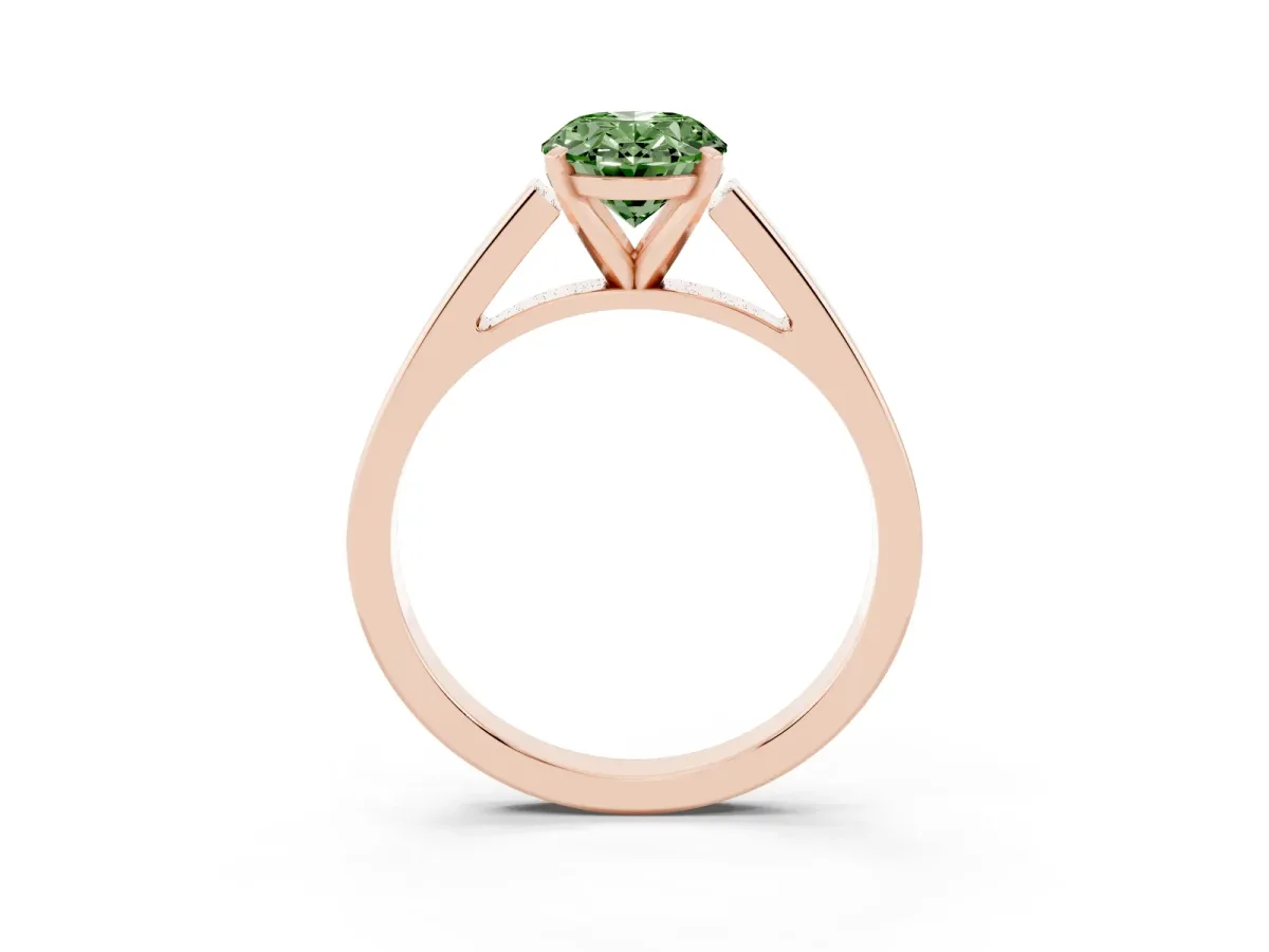 Fancy Green Oval Cut Solitaire Engagement Ring with Four-Prong Setting and Tapered Band Rose gold