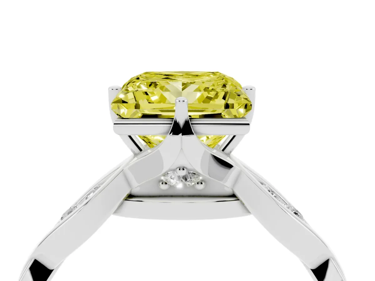 Fancy Yellow Princess Cut Solitaire Twist Band with Leaf Prong Setting Silver
