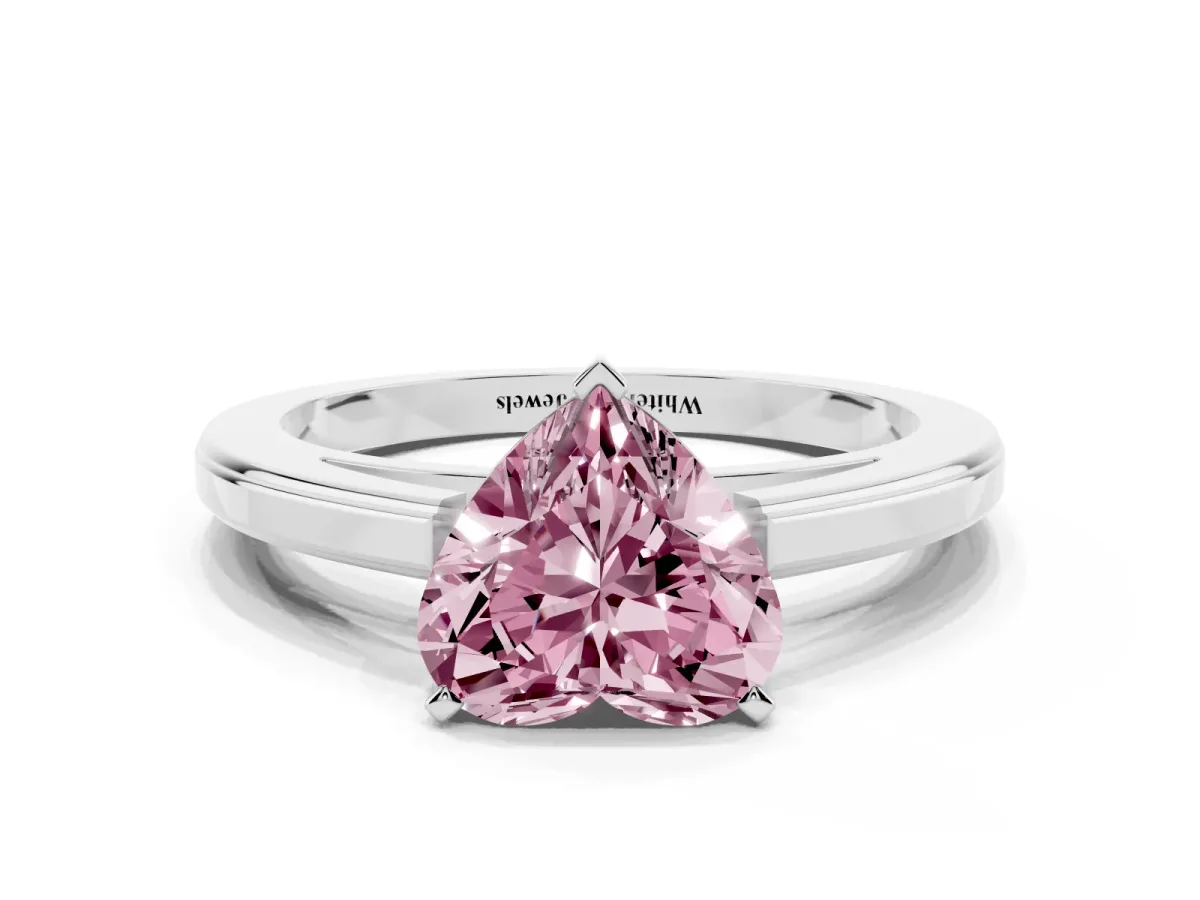 Fancy Pink Heart Cut Solitaire Diamond Ring with Four-Prong Setting and Classic Band Silver
