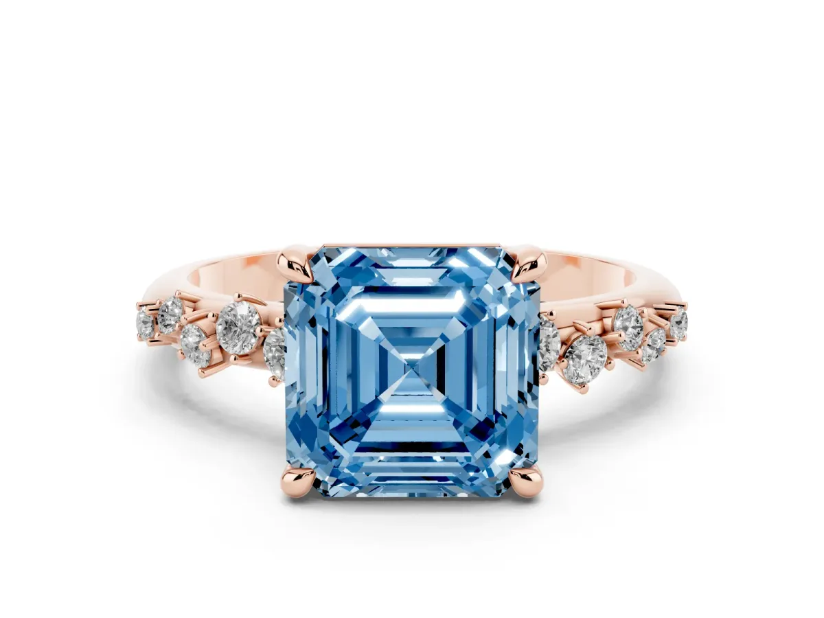 Fancy Blue Asscher Cut Cut Diamond Vine Band with Four-Prong Setting Rose gold