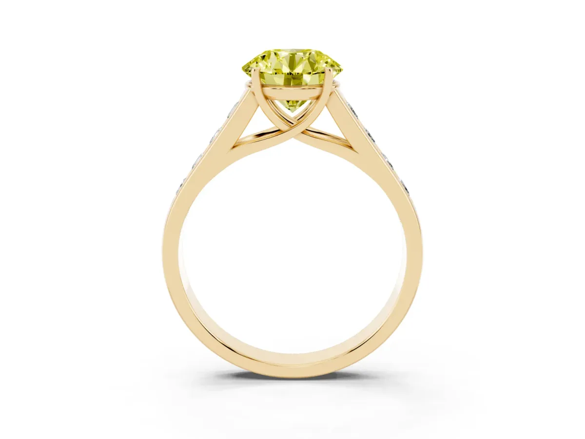 Fancy Yellow Round Cut Solitaire Channel-Set Diamond Engagement Ring with Four-Prong Setting Yellow gold
