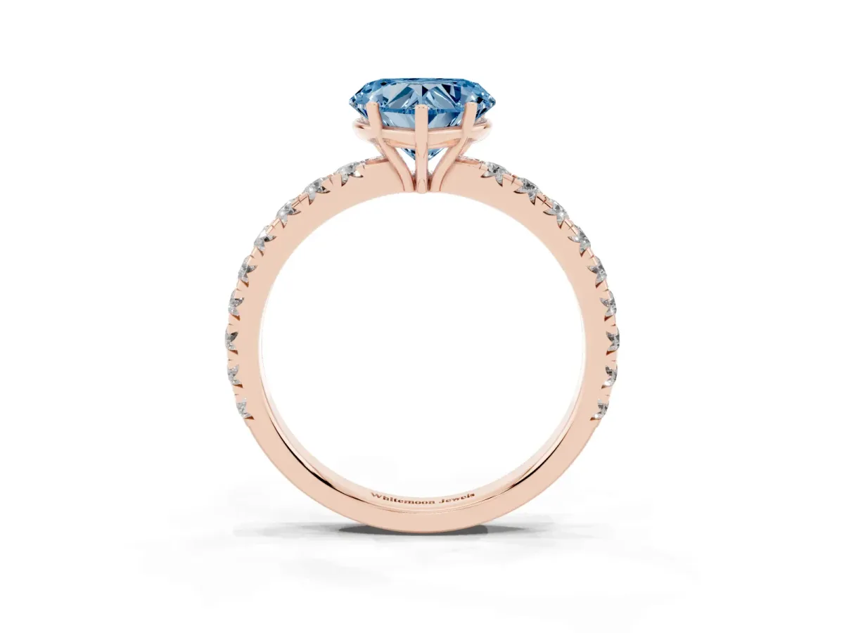 Fancy Blue Heart Cut Diamond Pavé Solitaire Engagement Ring with Four-Prong Setting Rose gold
