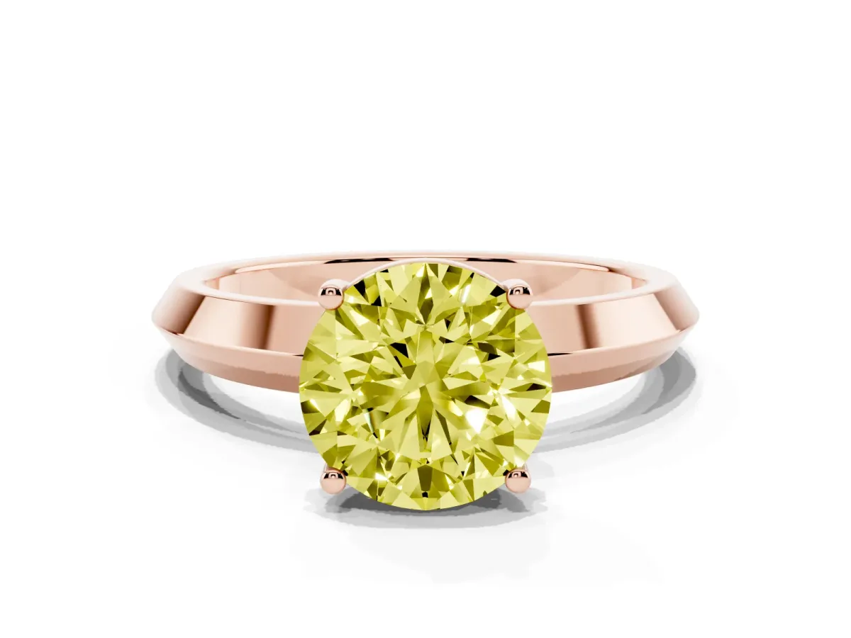 Fancy Yellow Round Cut Cut Solitaire Engagement Ring with Flat Band and Four-Prong Setting Rose gold