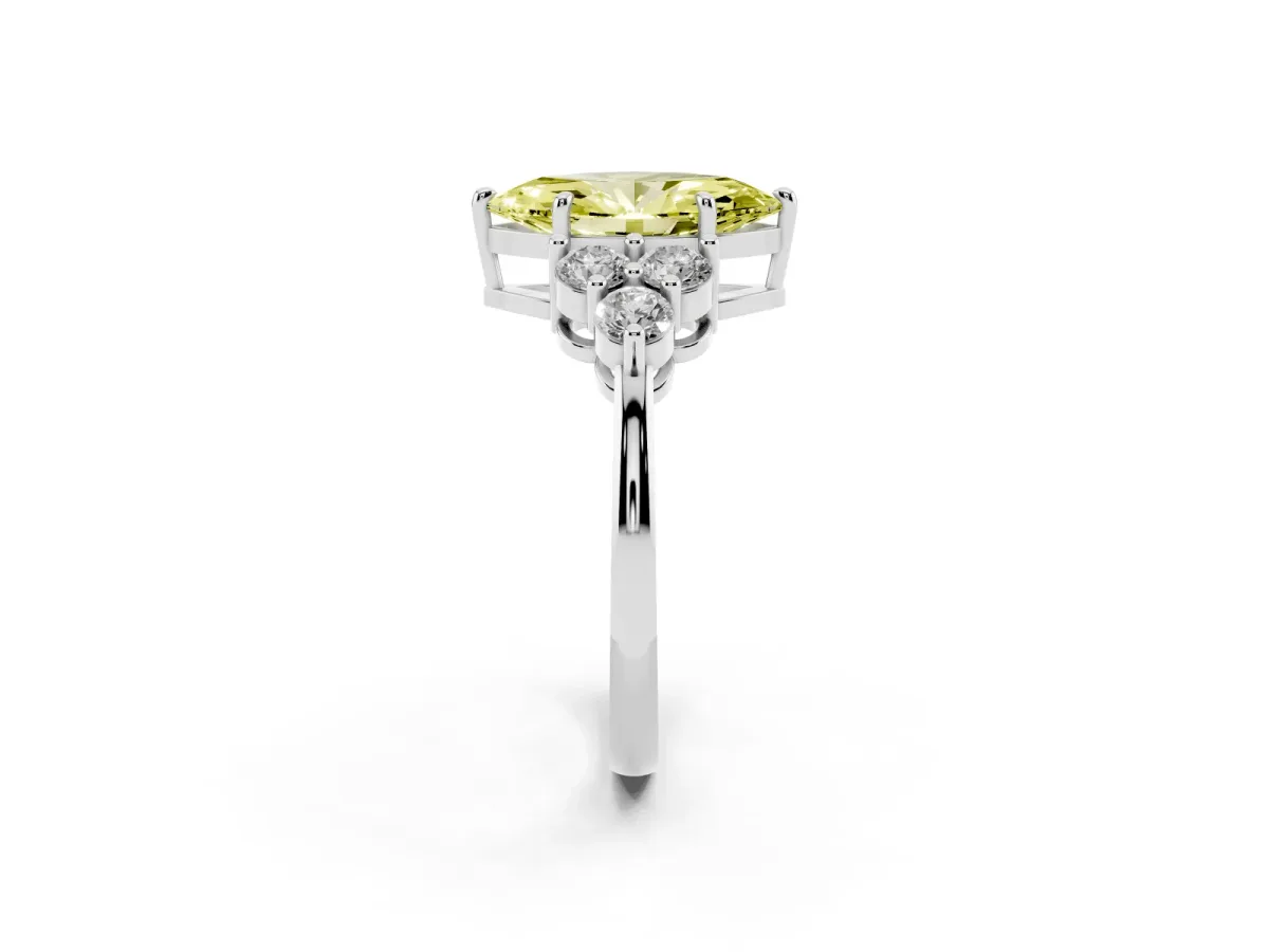 Fancy Yellow Marquise Cut Brilliant Diamond Cluster Accent Solitaire Ring with Prong Setting Silver