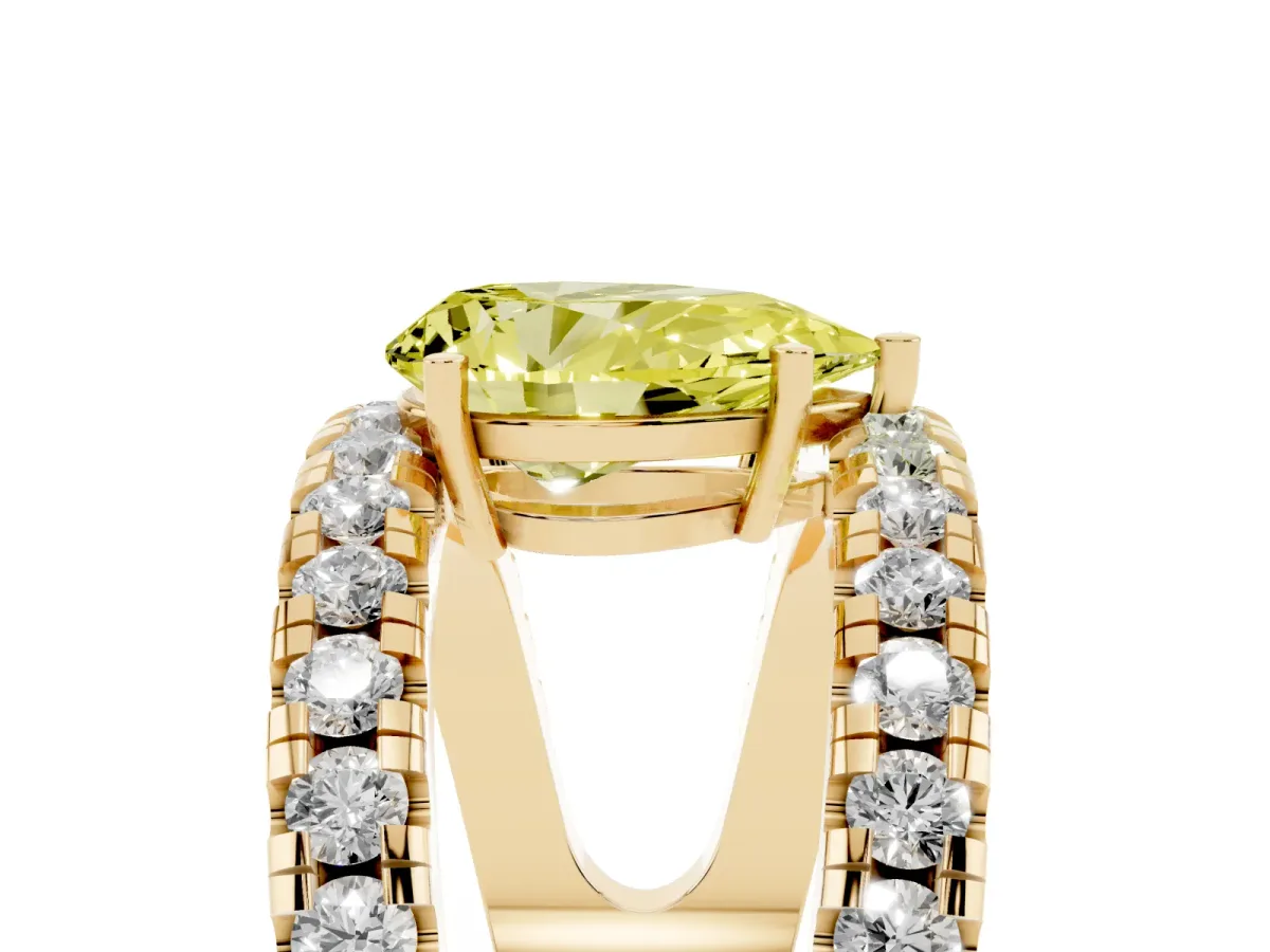 Fancy Yellow Pear Cut Solitaire Split Shank Pave Diamond Ring Yellow gold
