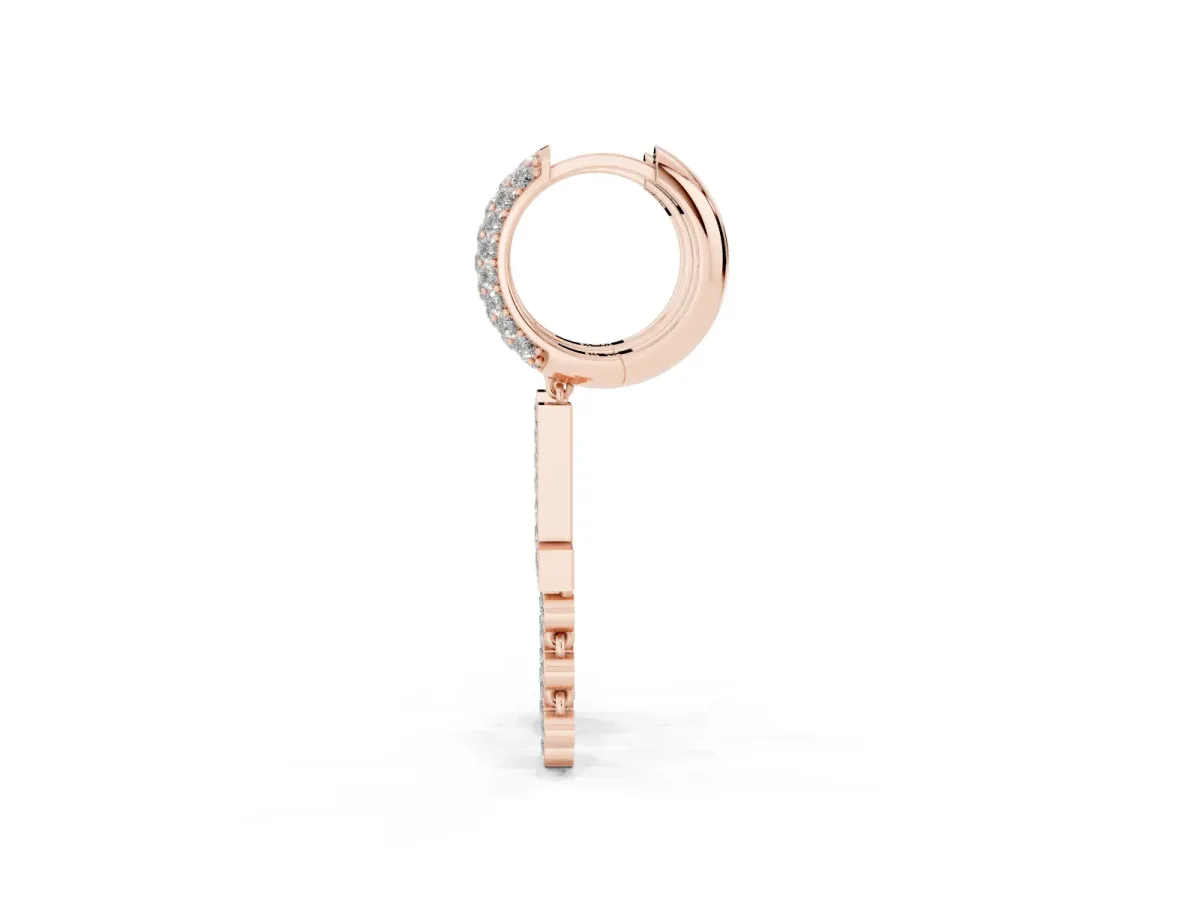 Round Diamond Initial L Huggie Hoop Earrings Rose gold