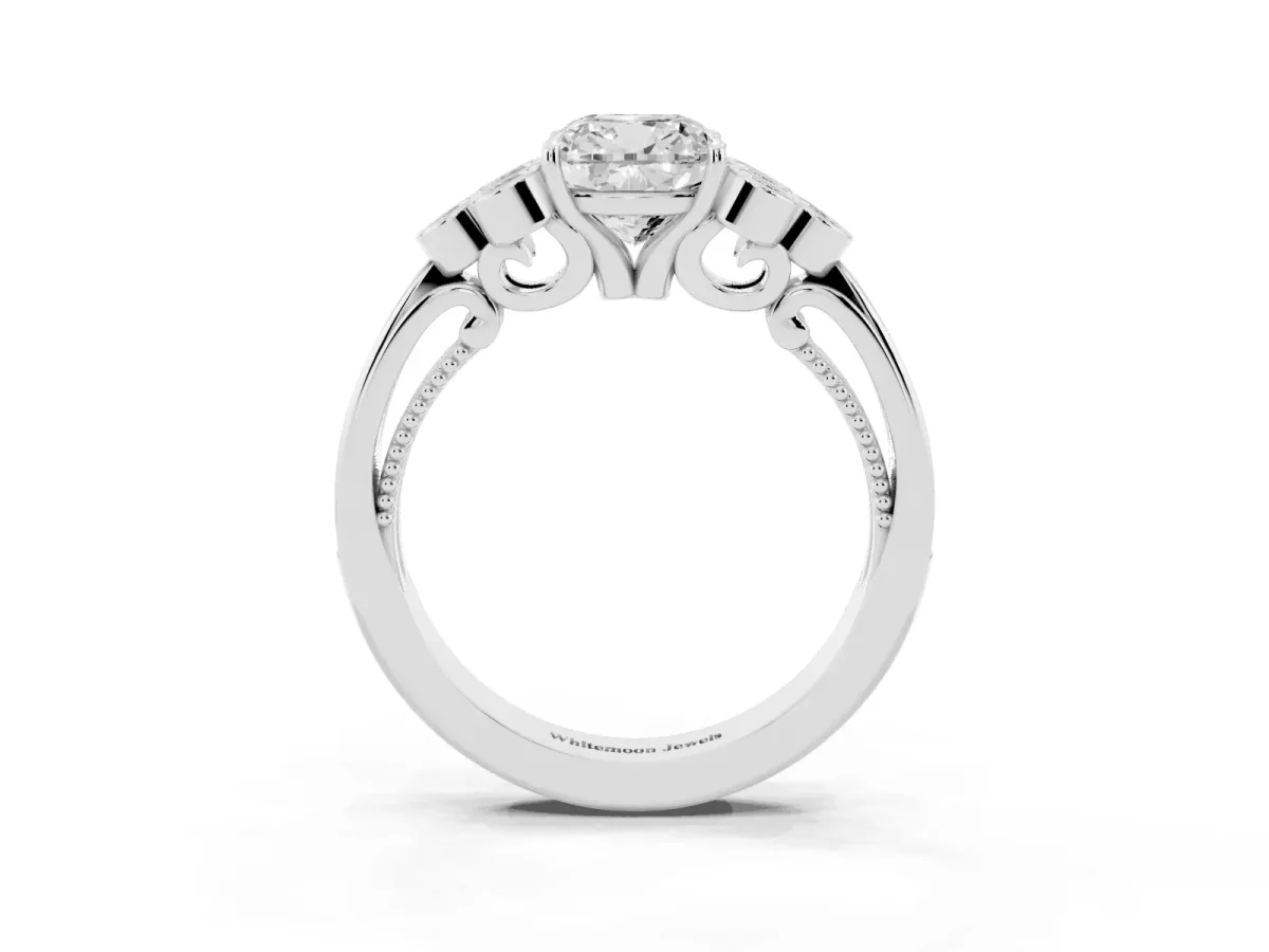 Cushion Cut Cut Diamond Engagement Ring with Bezel Set Round Side Stones and Prong Setting Platinum