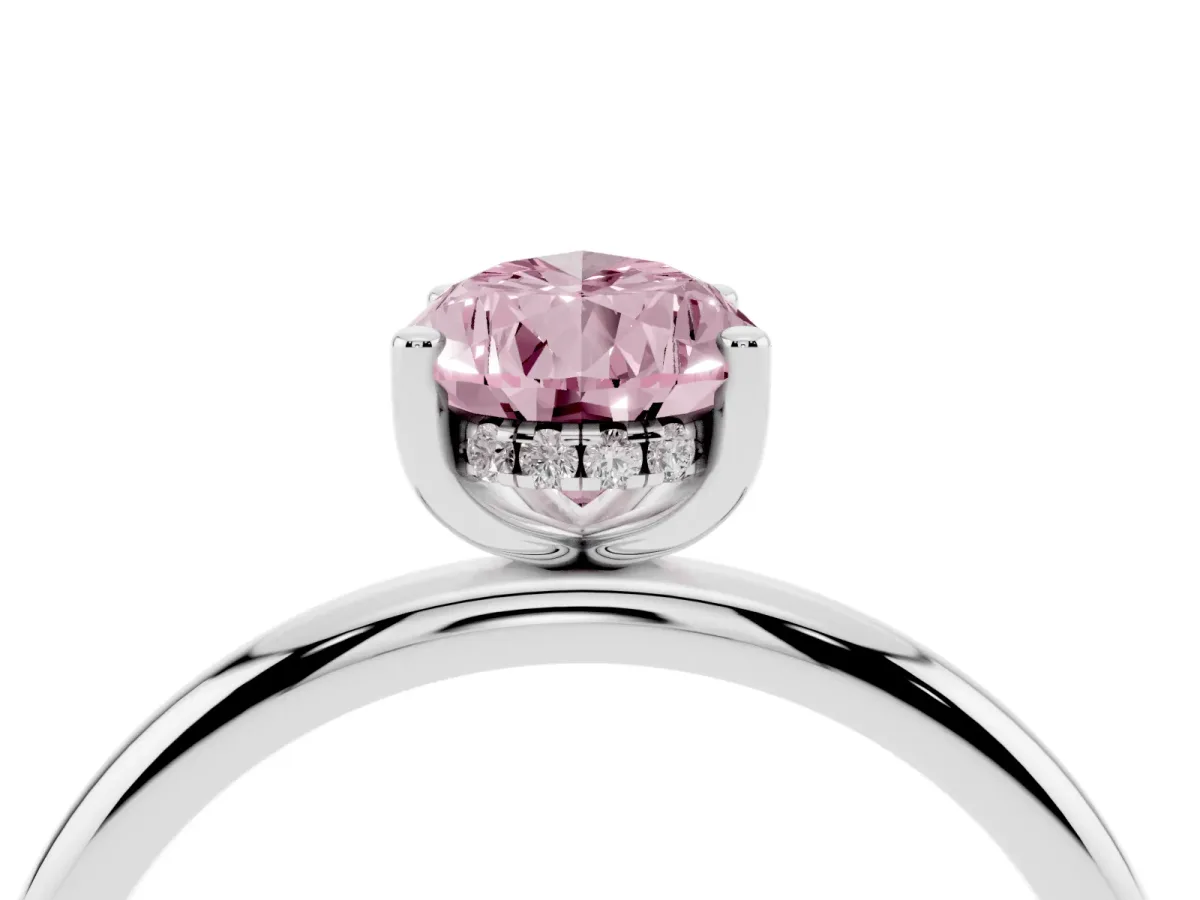 Fancy Pink Pear Cut Cut Solitaire Engagement Ring with Four-Prong Setting and Classic Band White gold