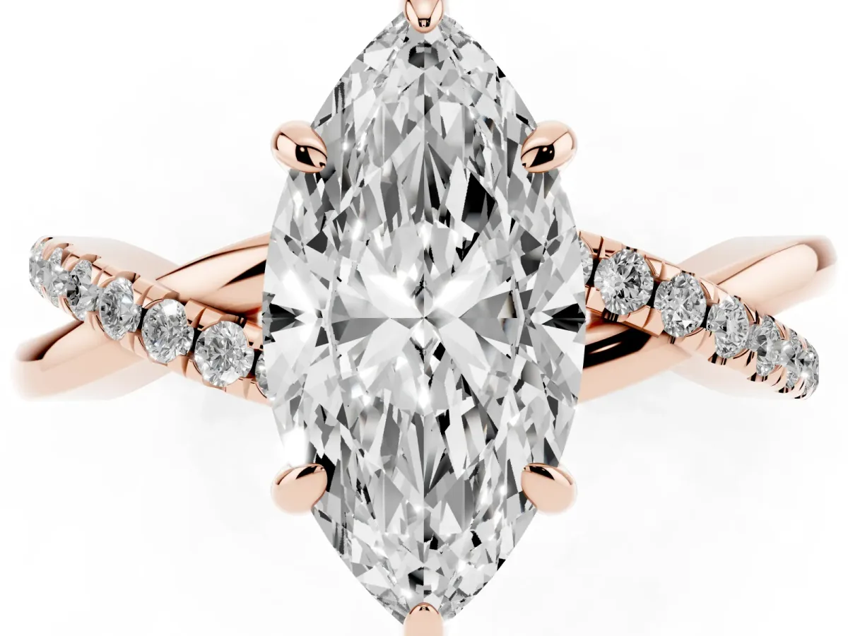 Marquise Cut Cut Diamond Twist Band Solitaire with Prong Setting Rose gold