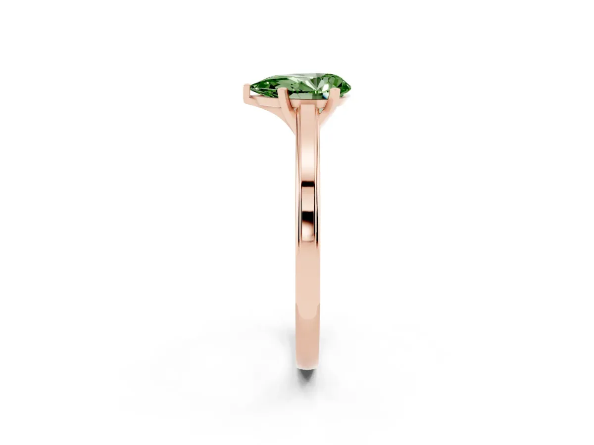 Fancy Green Pear Cut Solitaire Diamond Ring with Four-Prong Setting and Classic Band Rose gold