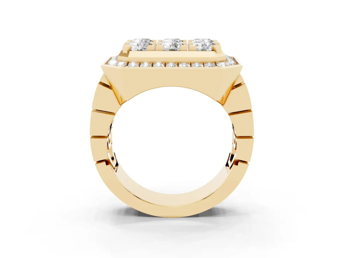 Round Diamond Cluster Halo Mens Ring Yellow gold