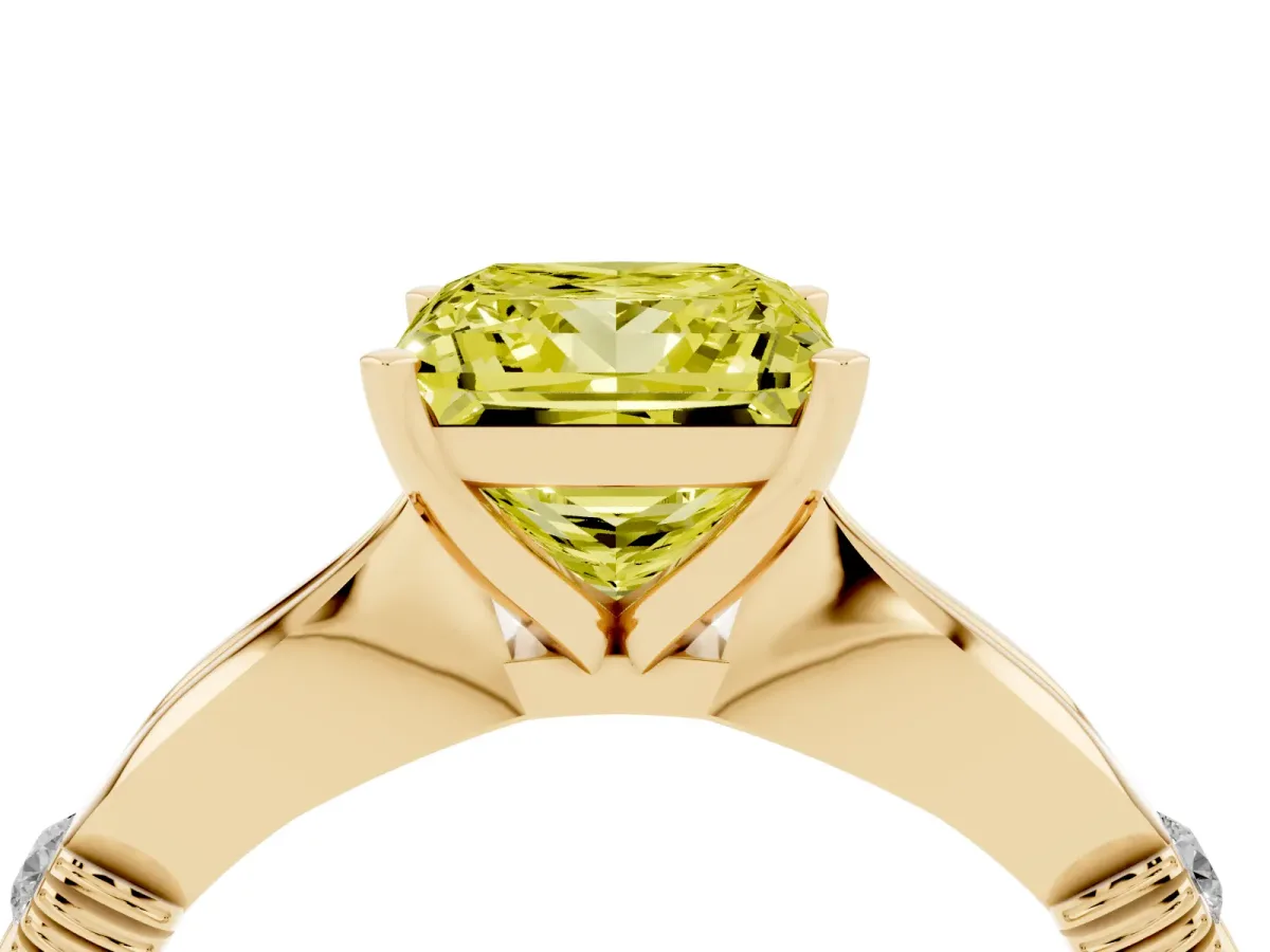Fancy Yellow Princess Cut Solitaire Diamond Twisted Band with Four-Prong Setting Yellow gold