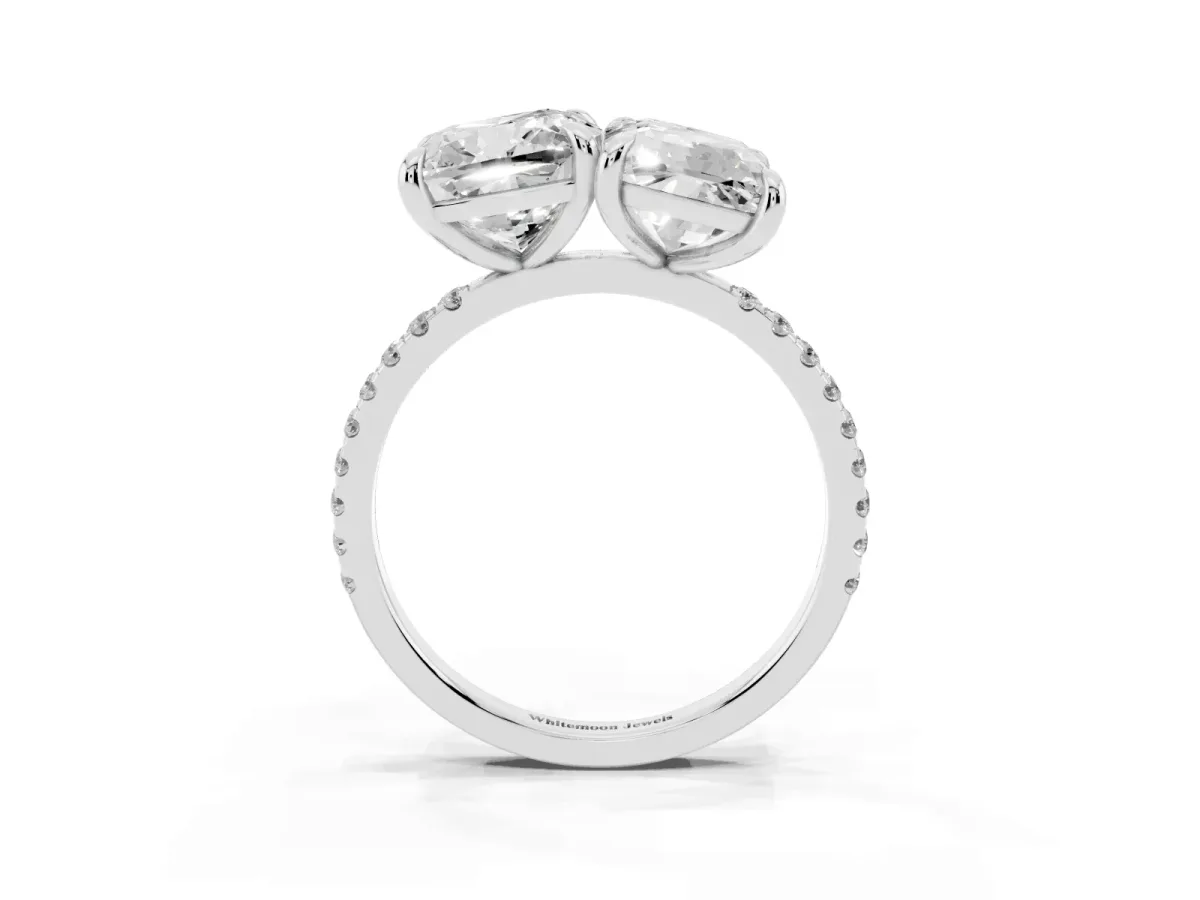 Cushion and Emerald Toi Moi Ring with Prong Setting and Micro Pave Band Platinum