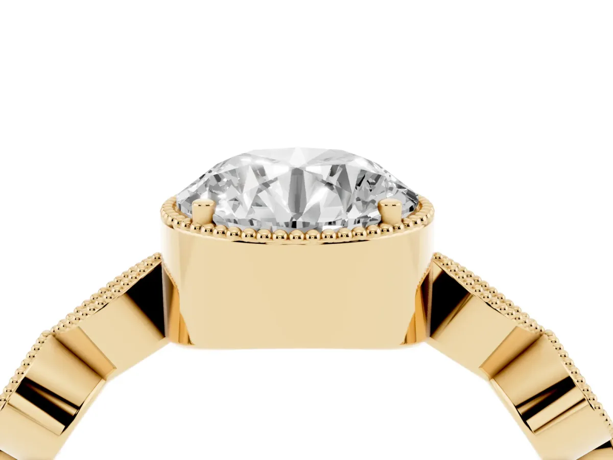 Round Cut Diamond Vintage Milgrain Ring with Round Stations Yellow gold